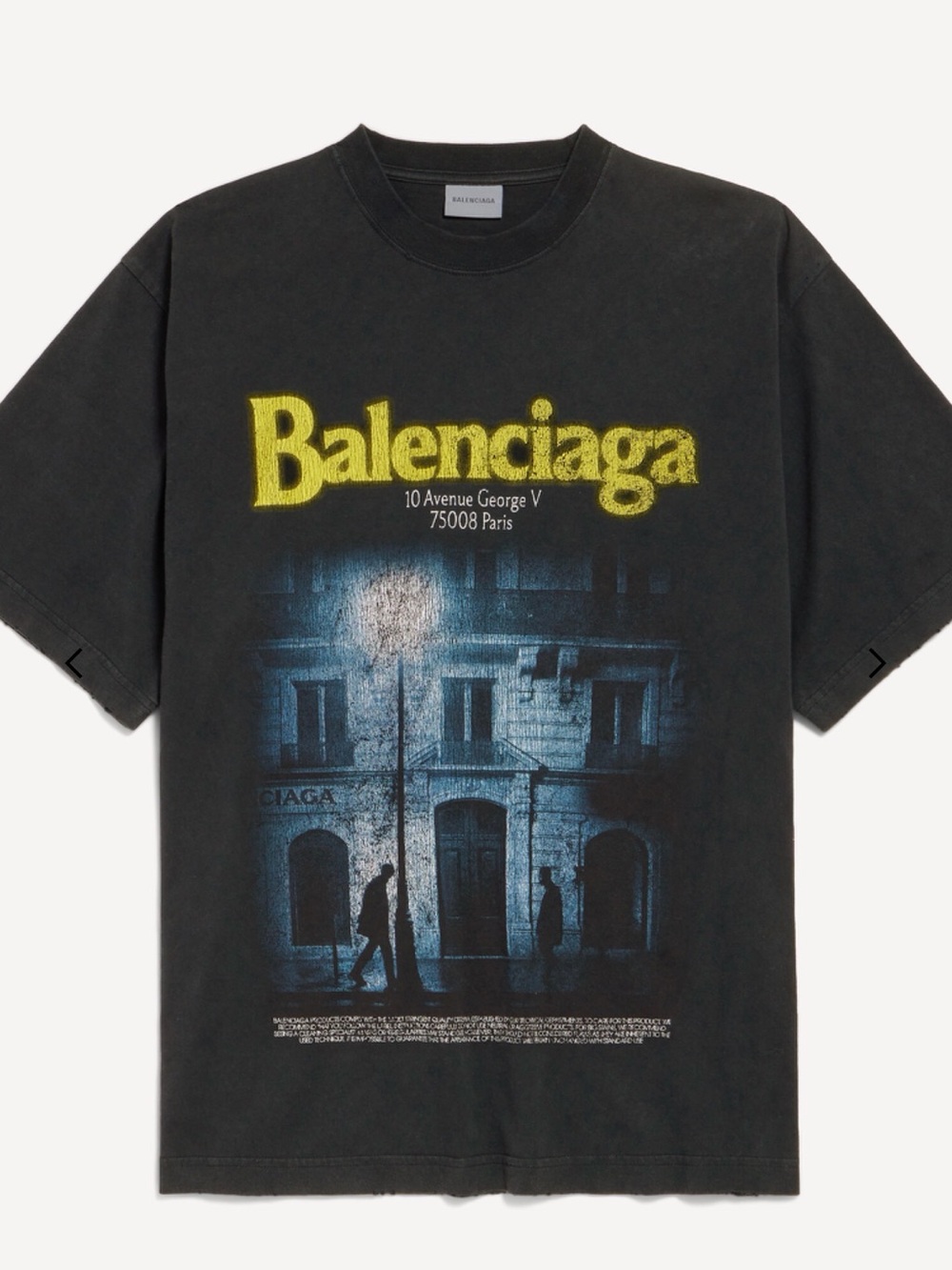 Balenciaga Black Short-Sleeve Graphic Tee with Yellow Logo